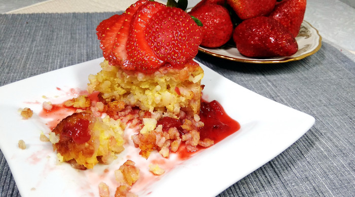 Rice pudding with strawberries - My, Pudding, Dessert, Video, Recipe, Cooking, Strawberry, Strawberry (plant)