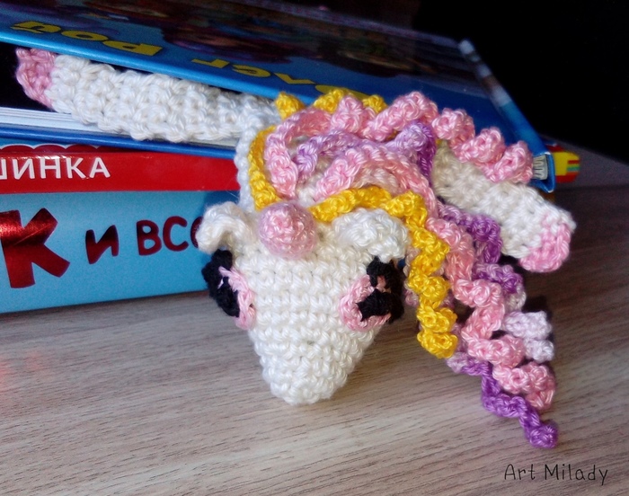 bookmark unicorn - My, Bookmarks, , Knitting, Unicorn, Longpost