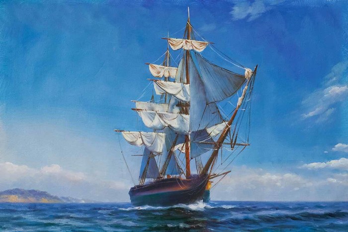 sailboat. Calm - Ship, Sea, Painting, Art, Painting, Decor, Interior