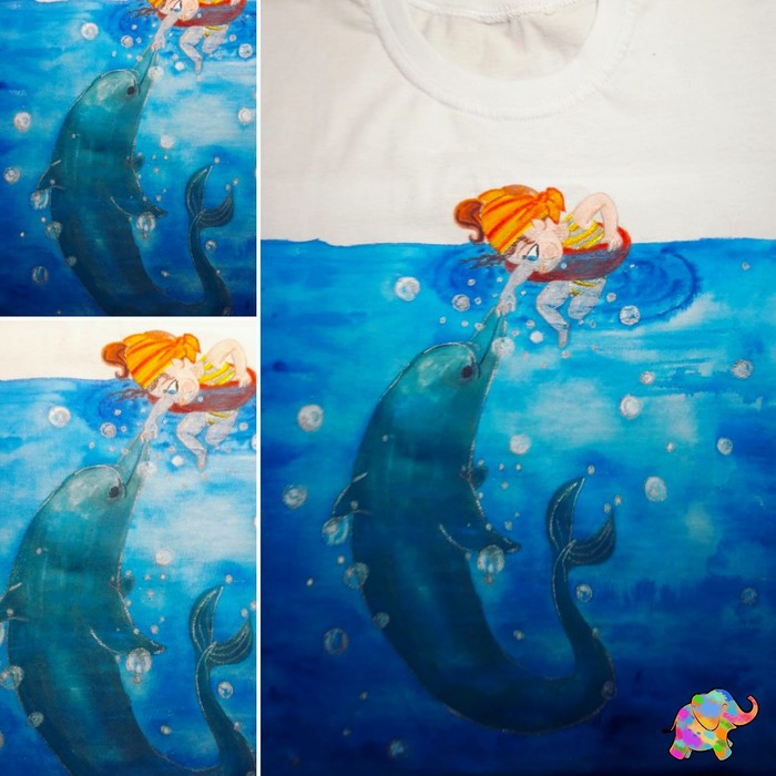 For a girl after dolphin therapy. - My, Drawing, Painting on fabric, , Acrylic, Dolphin