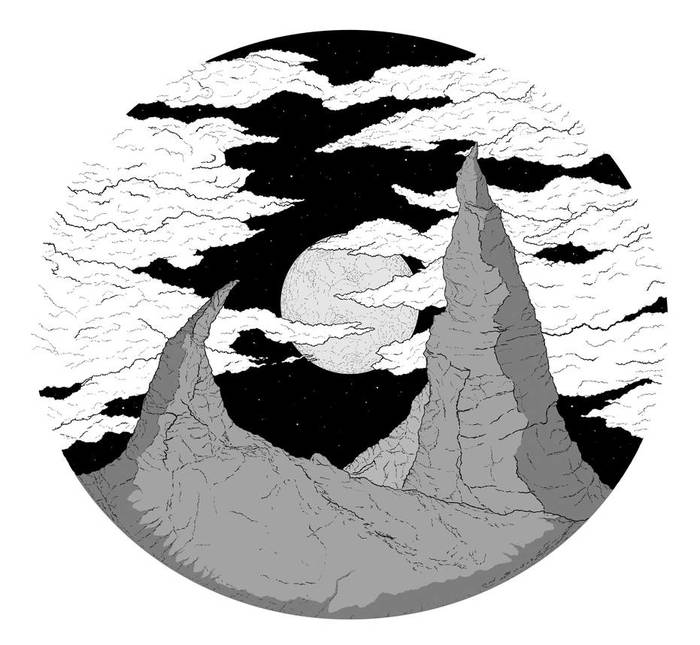 Full moon - My, Art, Drawing, Digital drawing, The mountains, moon, Full moon