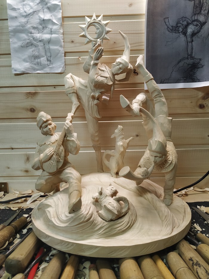 live here and now - My, Wood carving, Sculpture, Carved, Longpost