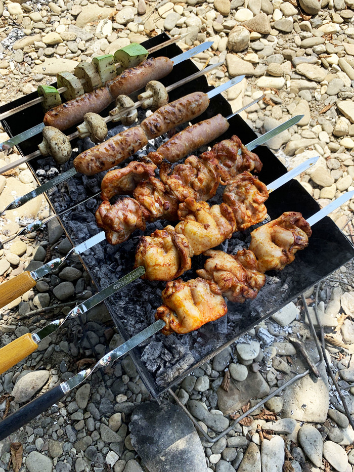 Cooking on the grill - My, Picnic, Brazier, , Meat, Camping, Food, Hen