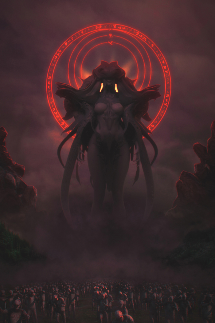 Lord of Darkness - My, Art, Photoshop master, Anime art, Photoshop, Artstation, Monster girl