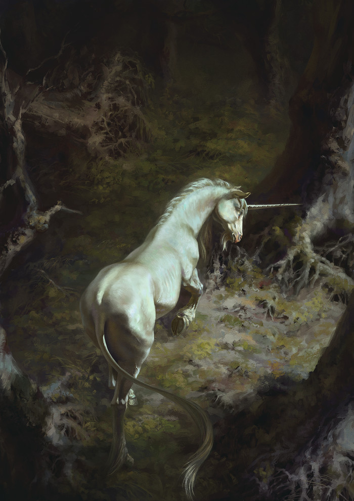 Unicorn - My, Horses, Unicorn, Drawing, Digital drawing, Photoshop, Forest, Fantasy, 