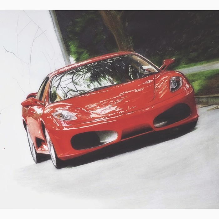 Ferrari drawing - My, Art, Drawing, Pencil drawing, Car, Colour pencils, Enzo Ferrari, Art