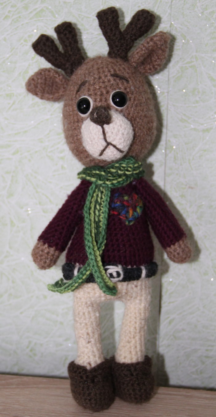 My first work in the amigurumi technique, Andy the deer - My, Amigurumi, Knitting, Crochet, Knitted toys, Gift exchange, Longpost