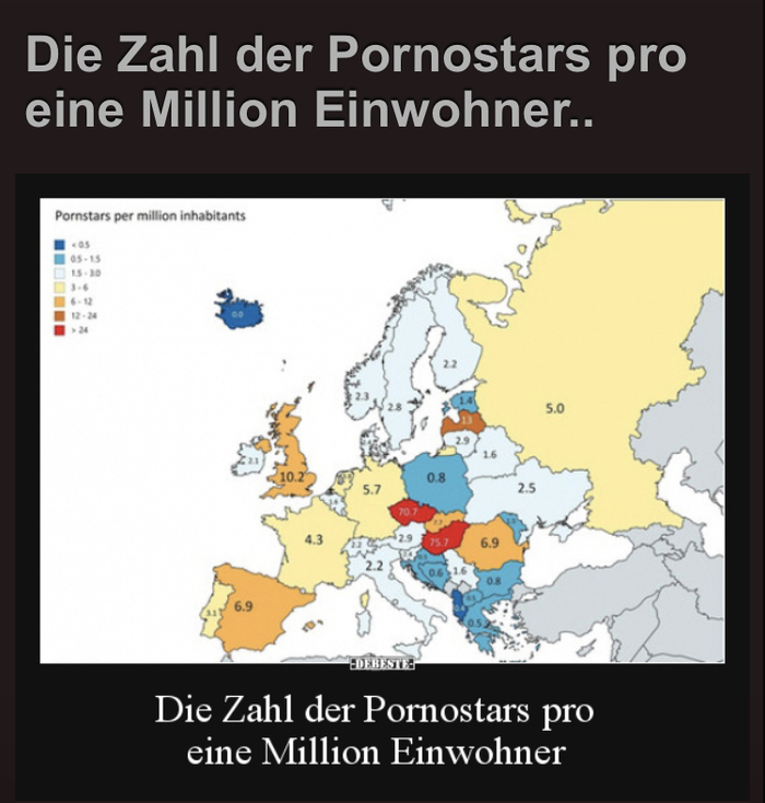 Number of porn stars per million inhabitants - Porn, Porn actors, Pornhub, Europe, Russia, Statistics, What's happening?, I'll just leave it here, Porn Actors and Porn Actresses