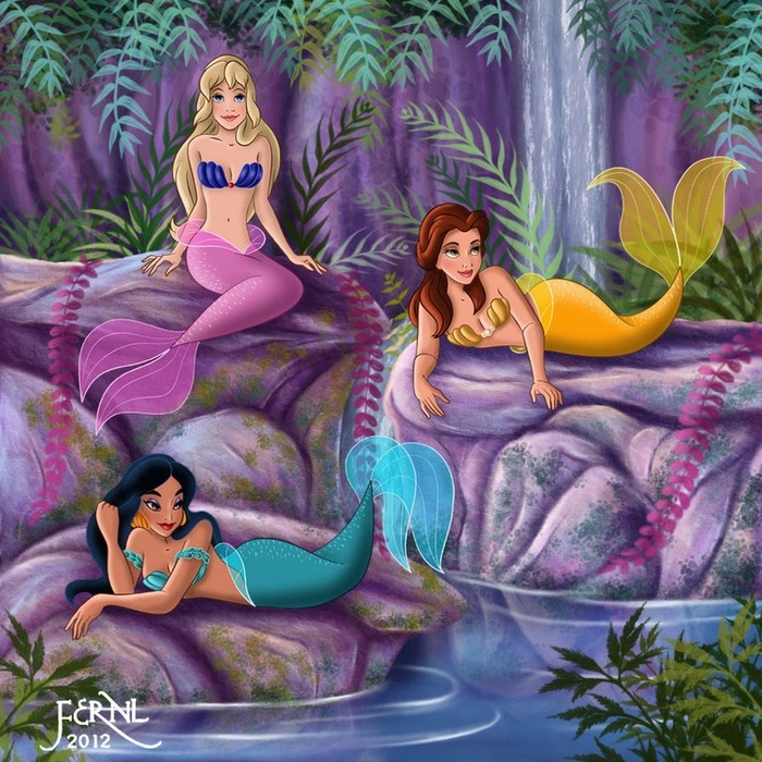 What would Disney characters look like as mermaids? - Rapunzel, , Brave, , Cartoons, Mermaid, Longpost, Art, Walt disney company, Aladdin, Braveheart (film), Merida (Braveheart)