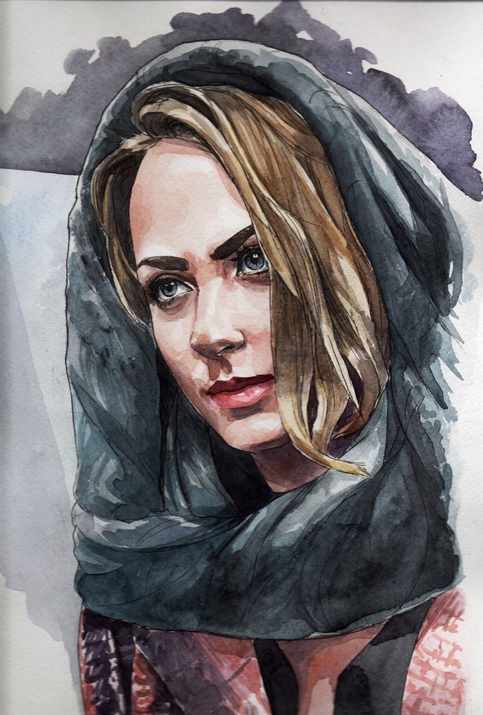 Portrait of Anastasia - My, Portrait, Watercolor, Mascara, Painting