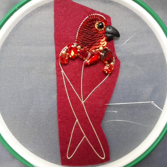 Brooch Parrot - My, , Brooch, Handmade, With your own hands, Needlework with process, Needlework, Creation, Crafts, Longpost