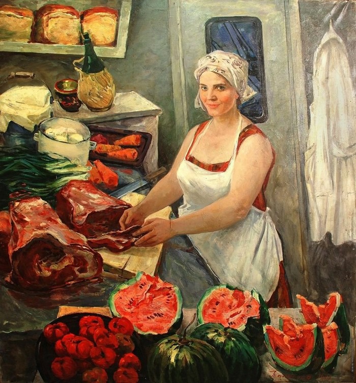 Talalaev Anatoly Nikolaevich Summer 1965 USSR - Story, the USSR, Summer, Painting, , Watermelon, 1965