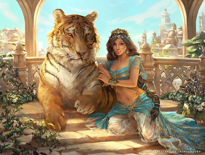 Princess Jasmine. - Art, Fan art, Princess, Jasmine, Rajah, Hoang Lap, Princess jasmine, Tiger