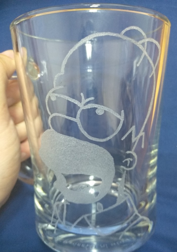 Engraving on glass. - My, Homer Simpson, Engraving, Glass engraving, Needlework without process, Longpost