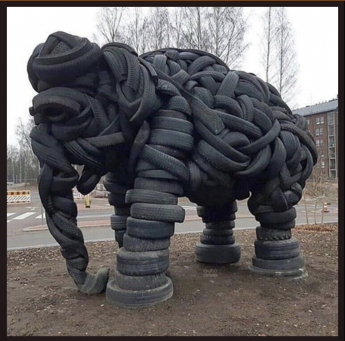 The issue of tire recycling is finally resolved or a new word in the improvement of the territory - Town, Beautification, Tires, Disposal, Sculpture, Elephants
