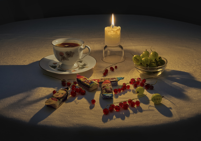 Summer still life - My, Still life, Candle, Night shooting, Berries, Gooseberry, Macro, The photo, Macro photography