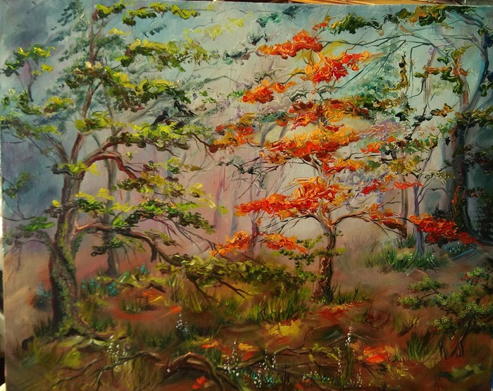 IozhikDnepr - My, Iozhikdnepr, Paint, Modern Art, Nature, Painting, Forest, Oil painting, Autumn