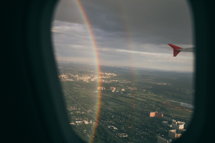 Rainbow from the porthole - My, Rainbow, Airplane, The photo