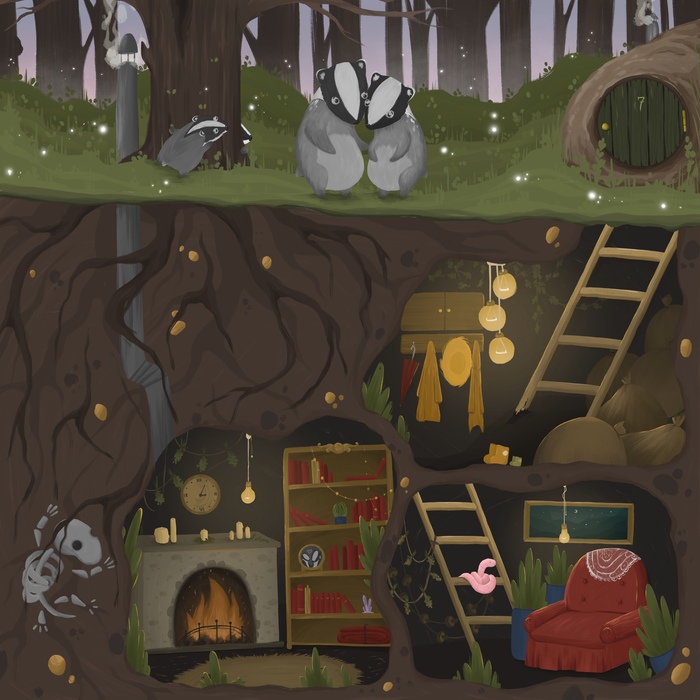 badger house - My, Illustrations, Forest, Badger, Longpost, Animals, Story, Drawing, Digital drawing