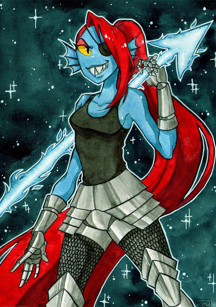 Undyne - Undertale, Undyne, Art, Traditional art, Watercolor, Games, Computer games