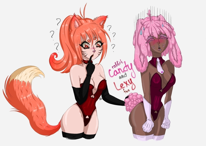 Fox and rabbit:3 - My, Longpost, Neko, Beginner artist, Waitress, Animal ears, Waiters