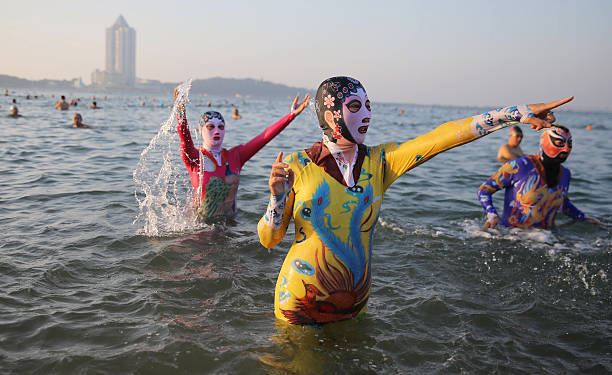 Facekini, increasingly gaining popularity on the beaches of China... . - China, Chinese, Swimsuit, Costume, Mask, Oddities, Interesting, , Longpost