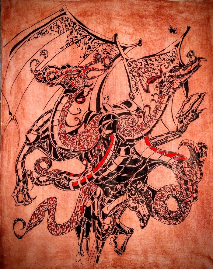 Paper, sanguine, ink. 2016 - My, Art, Drawing, The Dragon, Mascara, Sanguina, Illustrations, Story, Serpent