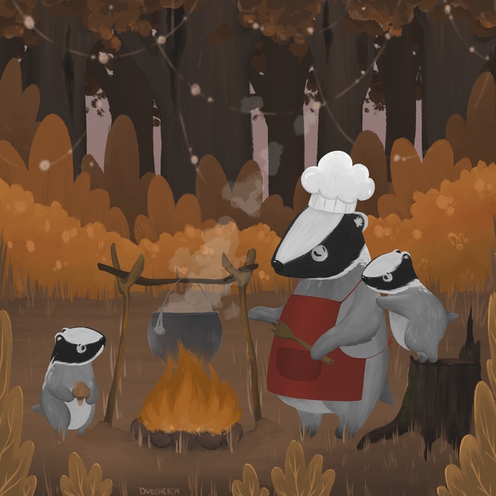 Autumn is coming - My, Autumn, Badger, Art, Illustrations, Drawing, Forest, Story, Digital drawing