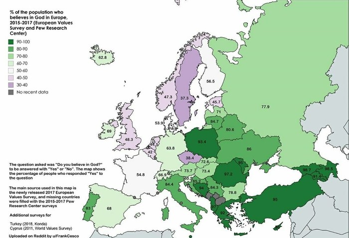 Faith in God - Statistics, Europe, World map, God