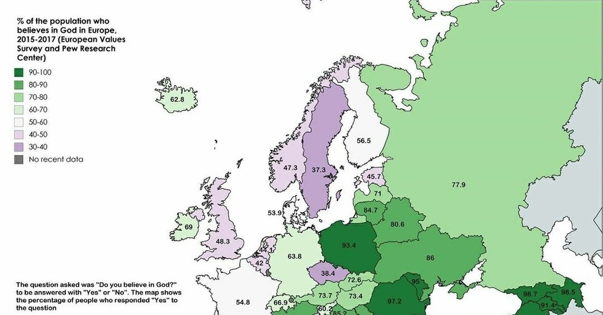 Карта верующих в европе