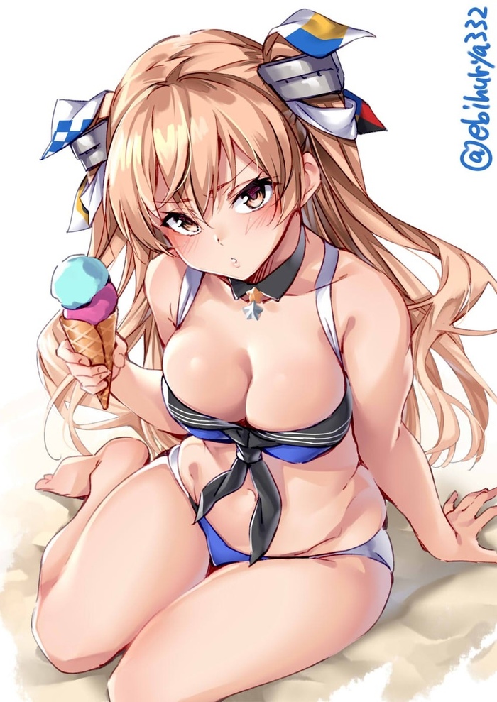 Johnston - NSFW, Kantai collection, Johnston, Swimsuit, Summer, Anime art, Anime, Art, Ice cream