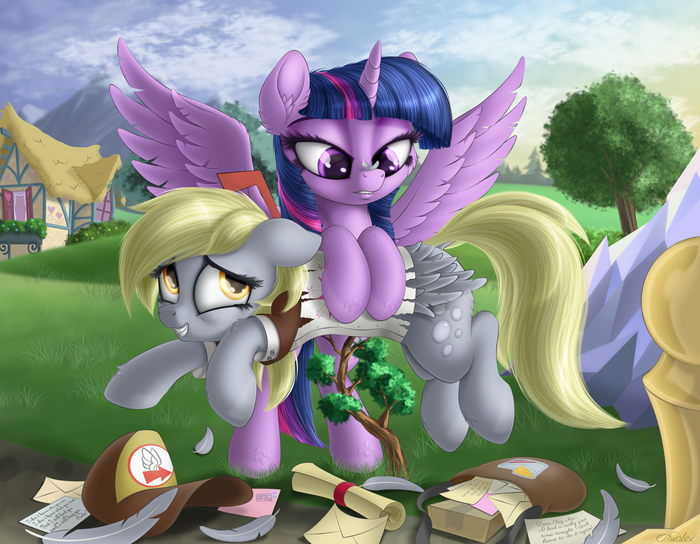 You've got mail My Little Pony, Ponyart, Twilight Sparkle, Derpy Hooves, Awalex