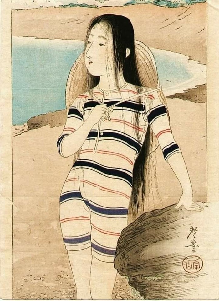 Girl on the beach - Japan, Beach, , 20th century