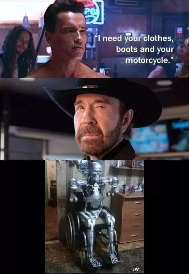 I need your clothes, boots and your motorcycle - Arnold Schwarzenegger, Chuck Norris, Terminator, Memes