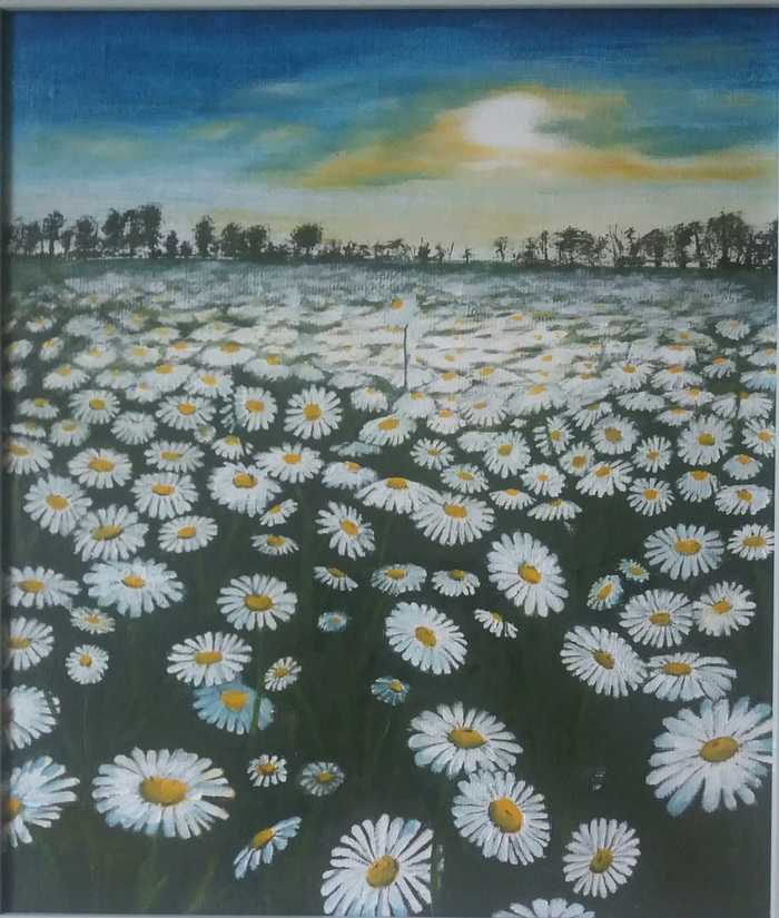 Chamomile - My, Oil painting, Painting, Field, Flowers, Wildflowers, Chamomile, Landscape, Painting