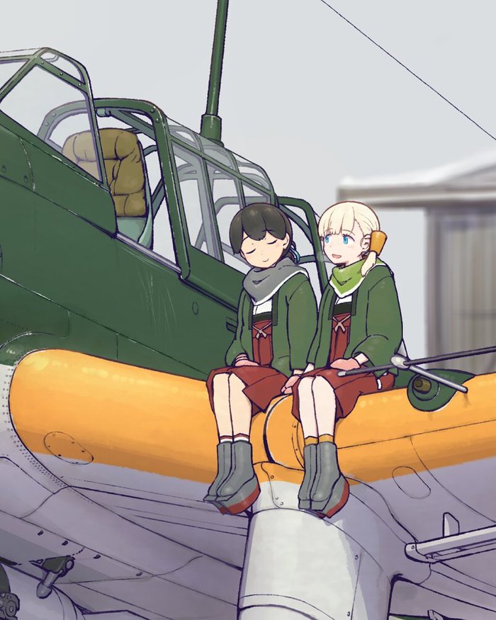 Taiyou & Shinyou on a Sturzkampfflugzeug-chan - Kantai collection, Anime, Anime art, Taiyou, , Shinyou, 