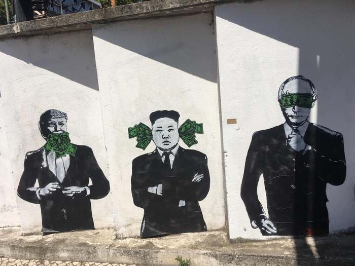 Speak no evil, hear no evil, see no evil - Vladimir Putin, Donald Trump, Kim Chen In, Graffiti, Reddit