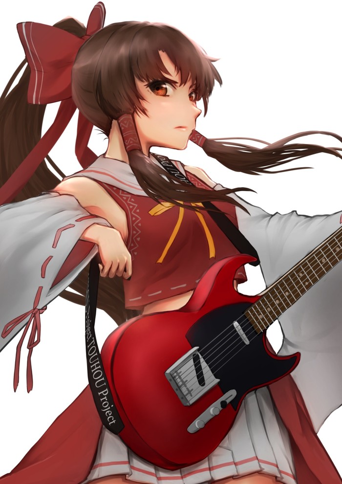 Hakurei Reimu - Hakurei Reimu, Touhou, Anime, Not anime, Guitar, Anime art