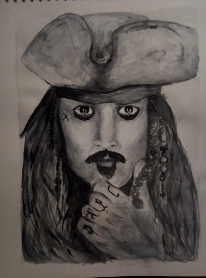 watercolor - My, Johnny Depp, Captain Jack Sparrow, Watercolor, Drawing