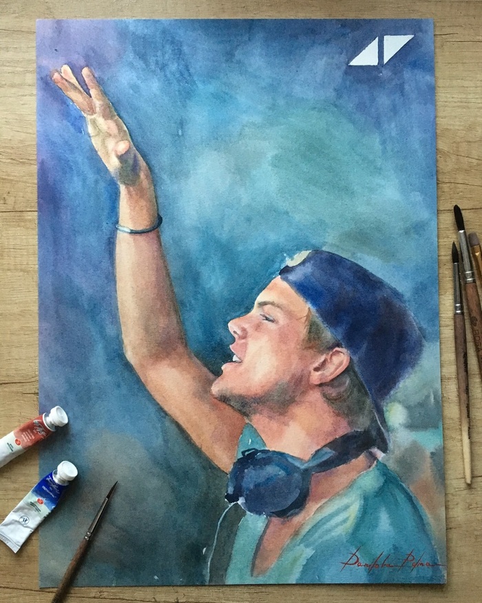 Avicii watercolor - My, Portrait, Watercolor, , Avicii