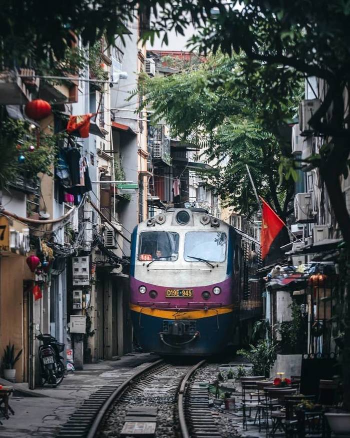 Hanoi, Vietnam - A train, Residential area, Vietnam