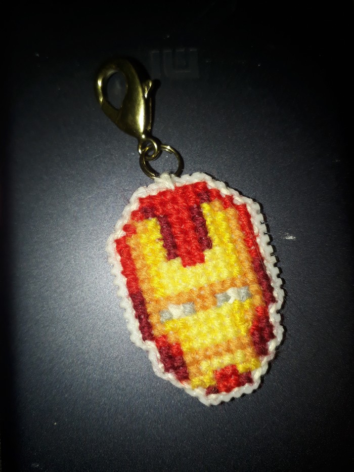 Keychain Iron Man - My, Needlework without process, Marvel, Embroidery, Keychain, Handmade