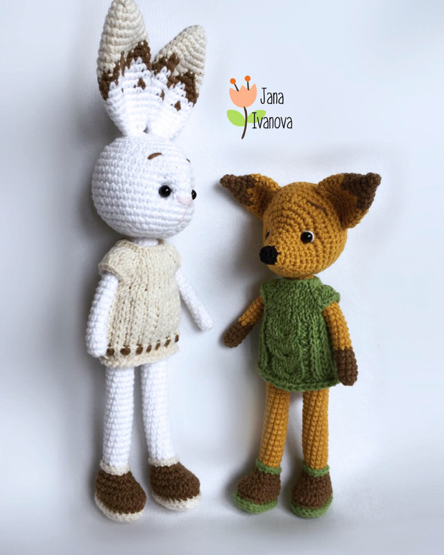 fox and bunny.) - My, Hare, Fox, Knitted toys, Amigurumi, Handmade