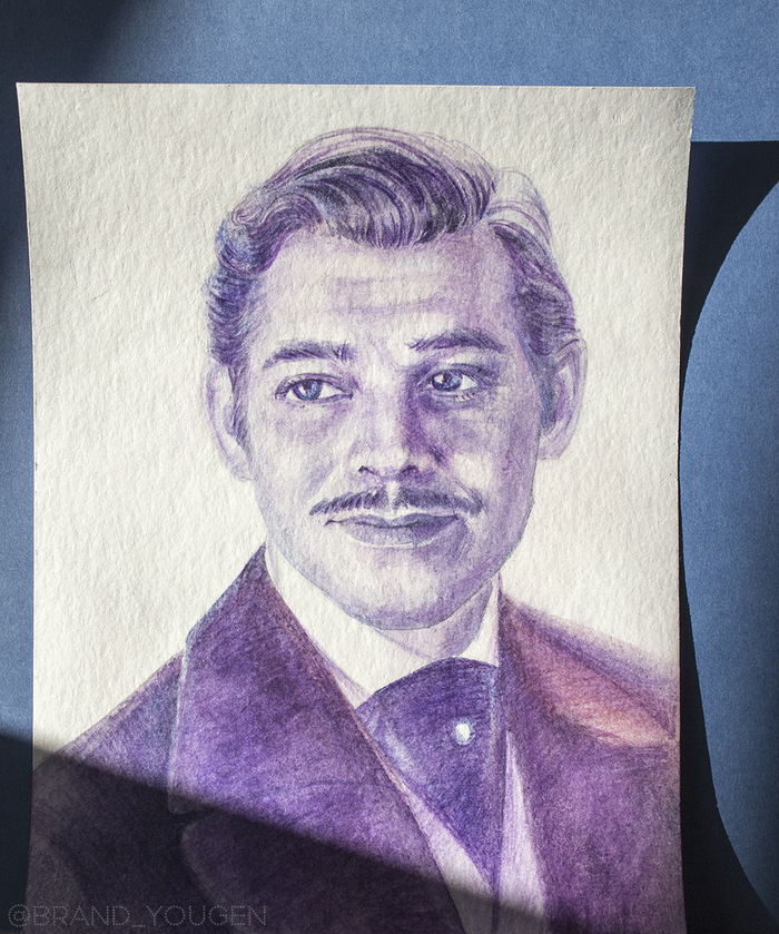 American actor and sex symbol of the 1930s-1940s - Clark Gable - My, Watercolor, Portrait by photo, Portraits of people, Actors and actresses, Clark Gable, Celebrities, Portrait, Drawing