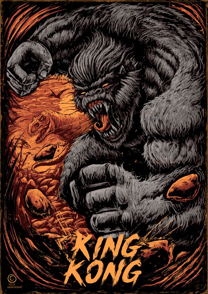 King Kong - My, King Kong, Poster, Fan art, Longpost, Movies, Drawing, Digital drawing