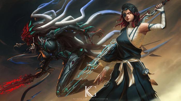 Hennya and Vlitra - Kevin Glint, Warframe, Operator Warframe, Games, Art