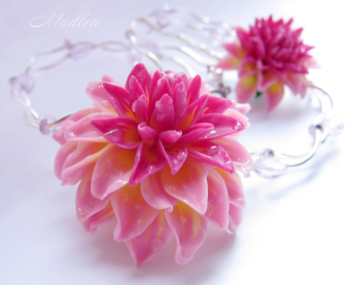 Autumn has its own tenderness...Madlenart - My, Decoration, Handmade decorations, Necklace, Flowers, Dahlias, Needlework without process, Polymer clay