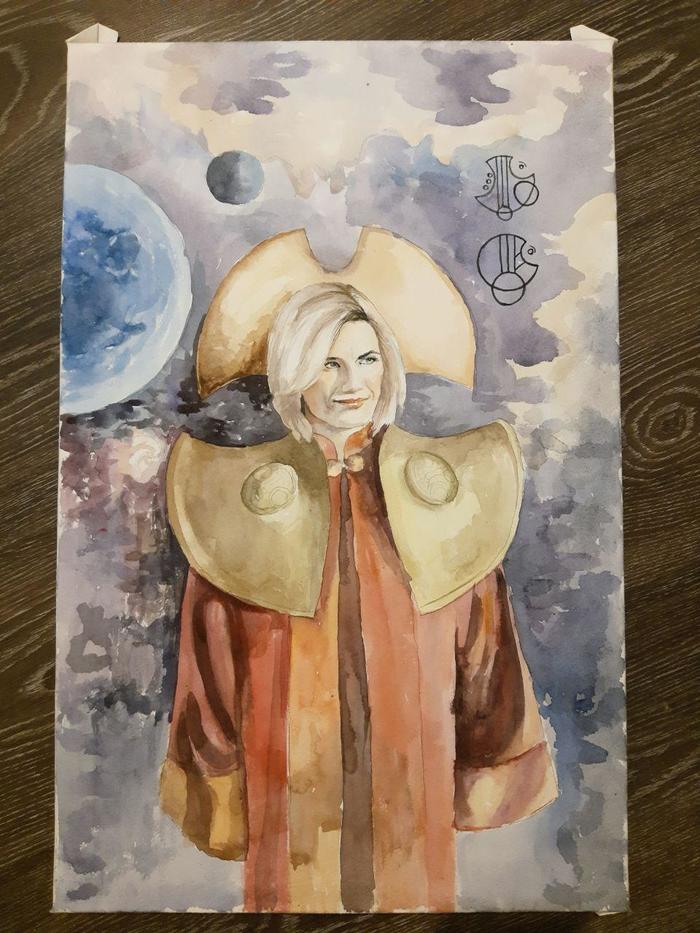 Doctor dressed as the High Council of Time Lords - My, Drawing, Watercolor, Doctor Who, Thirteenth Doctor, 