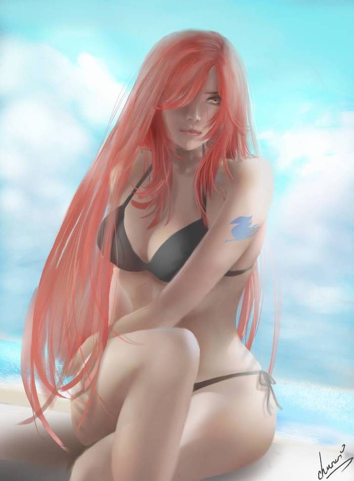 Erza - NSFW, Deviantart, Art, Drawing, Girls, Anime, Fairy Tail, Erza scarlet, Chururi