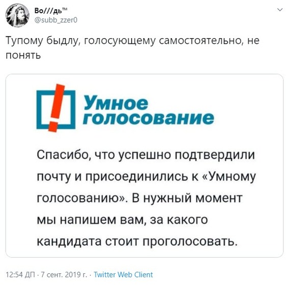 That is, smart voting is when smart tells you who to vote for, because you yourself are a moron? - Stupidity, Politics, Russia, Opposition, Twitter, Leader